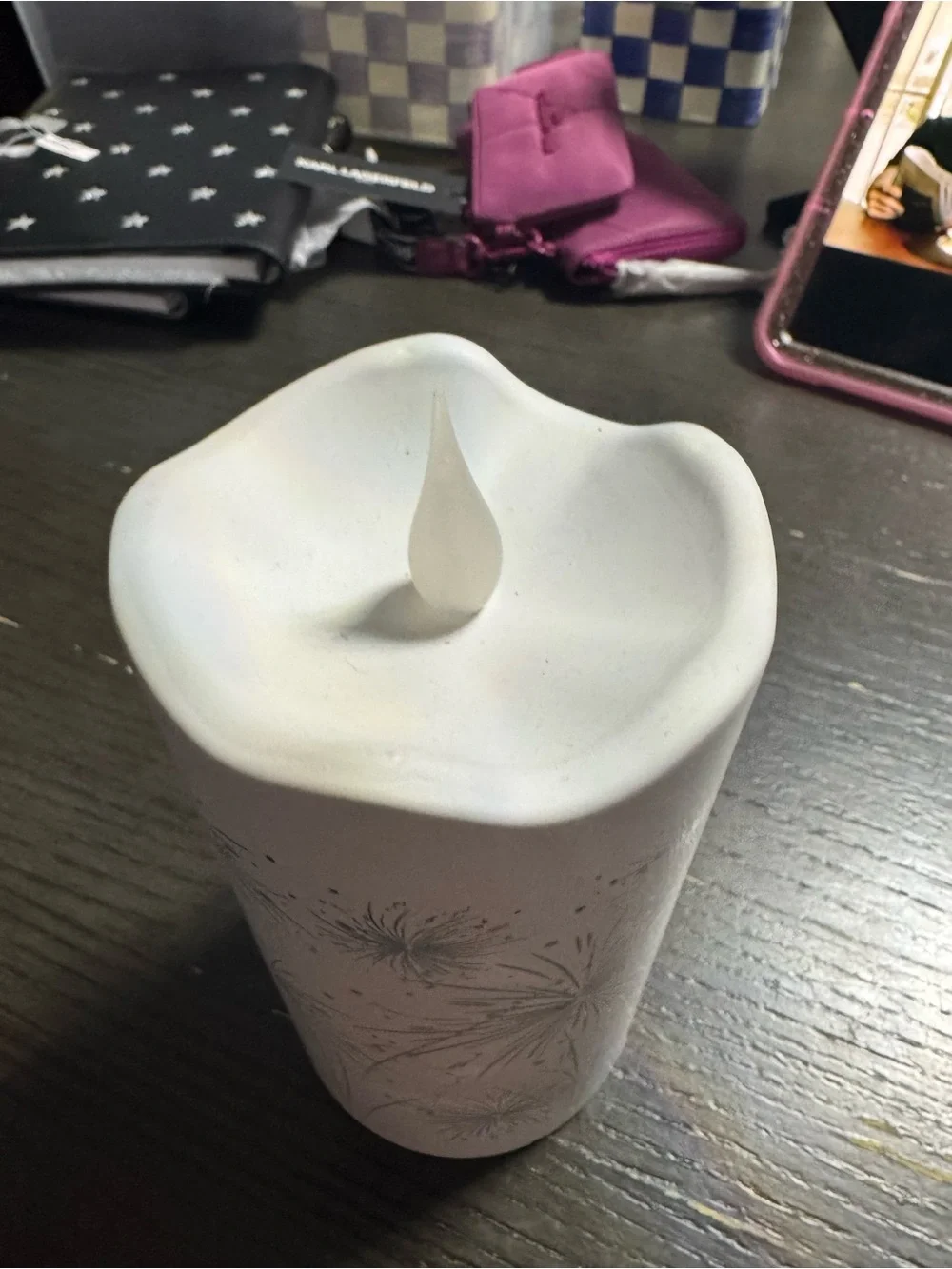 Source Unknown White Ceramic Vase with Silver Firework Motif